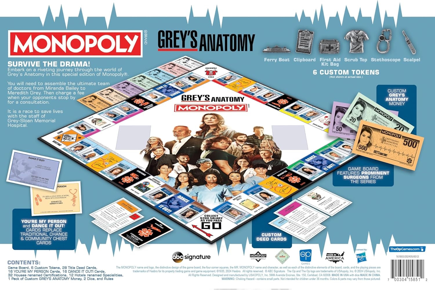 image:imageMonopoly Greys Anatomy Board Game Featuring Ferry Boat Clipboard Scrub Top and More Buy Sell Trade Iconic Doctors from Miranda Bailey to Meredith Grey Officially Licensed Collectible