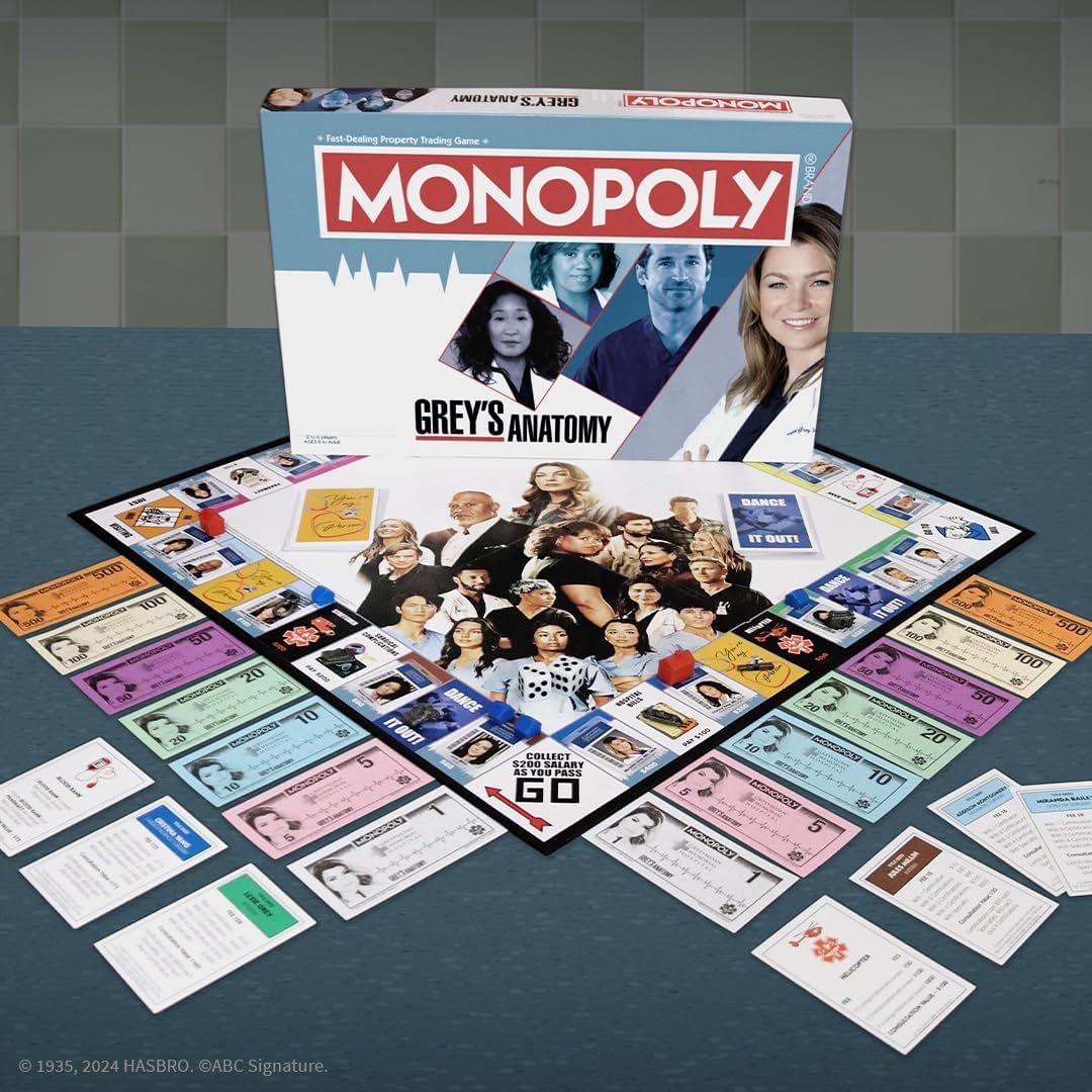 image:imageMonopoly Greys Anatomy Board Game Featuring Ferry Boat Clipboard Scrub Top and More Buy Sell Trade Iconic Doctors from Miranda Bailey to Meredith Grey Officially Licensed Collectible