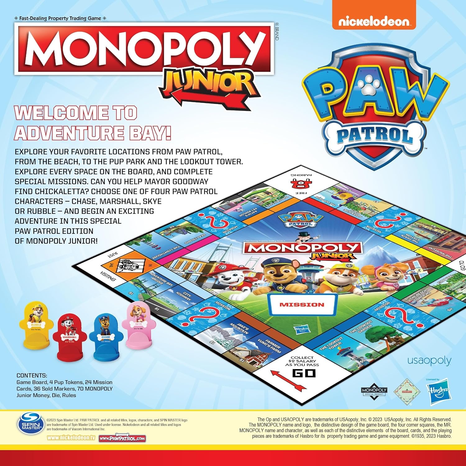 image:imageMonopoly JR PAW Patrol Board Game Featuring Chase Marshall Skye and Rubble Officially Licensed Nickelodeon PAW Patrol Game FamilyFriendly Childrens Monopoly Game Ages 5 amp Up