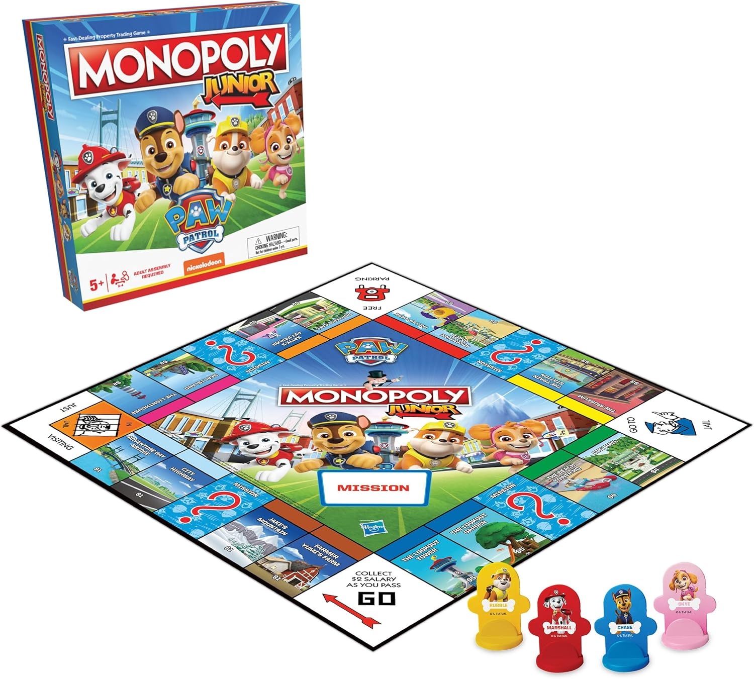 image:imageMonopoly JR PAW Patrol Board Game Featuring Chase Marshall Skye and Rubble Officially Licensed Nickelodeon PAW Patrol Game FamilyFriendly Childrens Monopoly Game Ages 5 amp Up