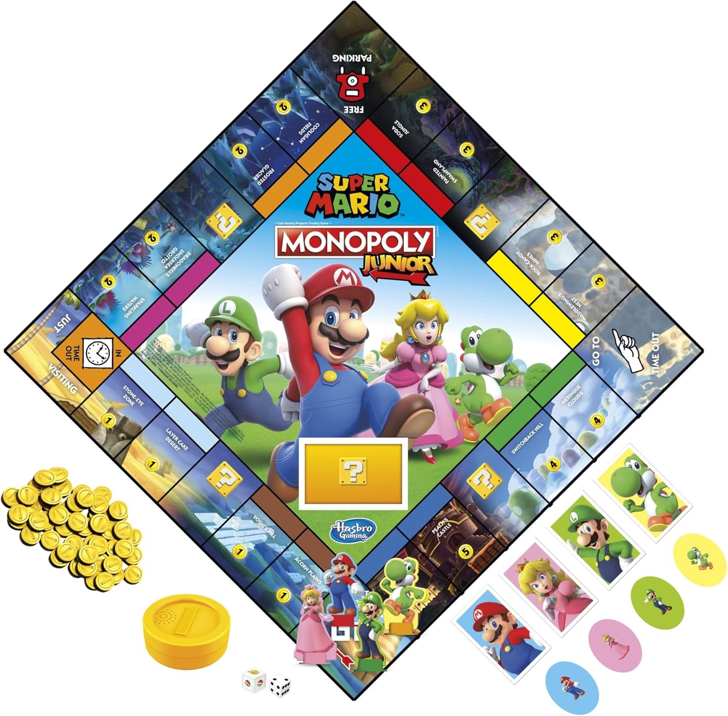 image:imageMonopoly Junior Super Mario Edition Board Game Fun Kids Ages 5 and Up Explore The Mushroom Kingdom as Mario Peach Yoshi or Luigi Amazon Exclusive