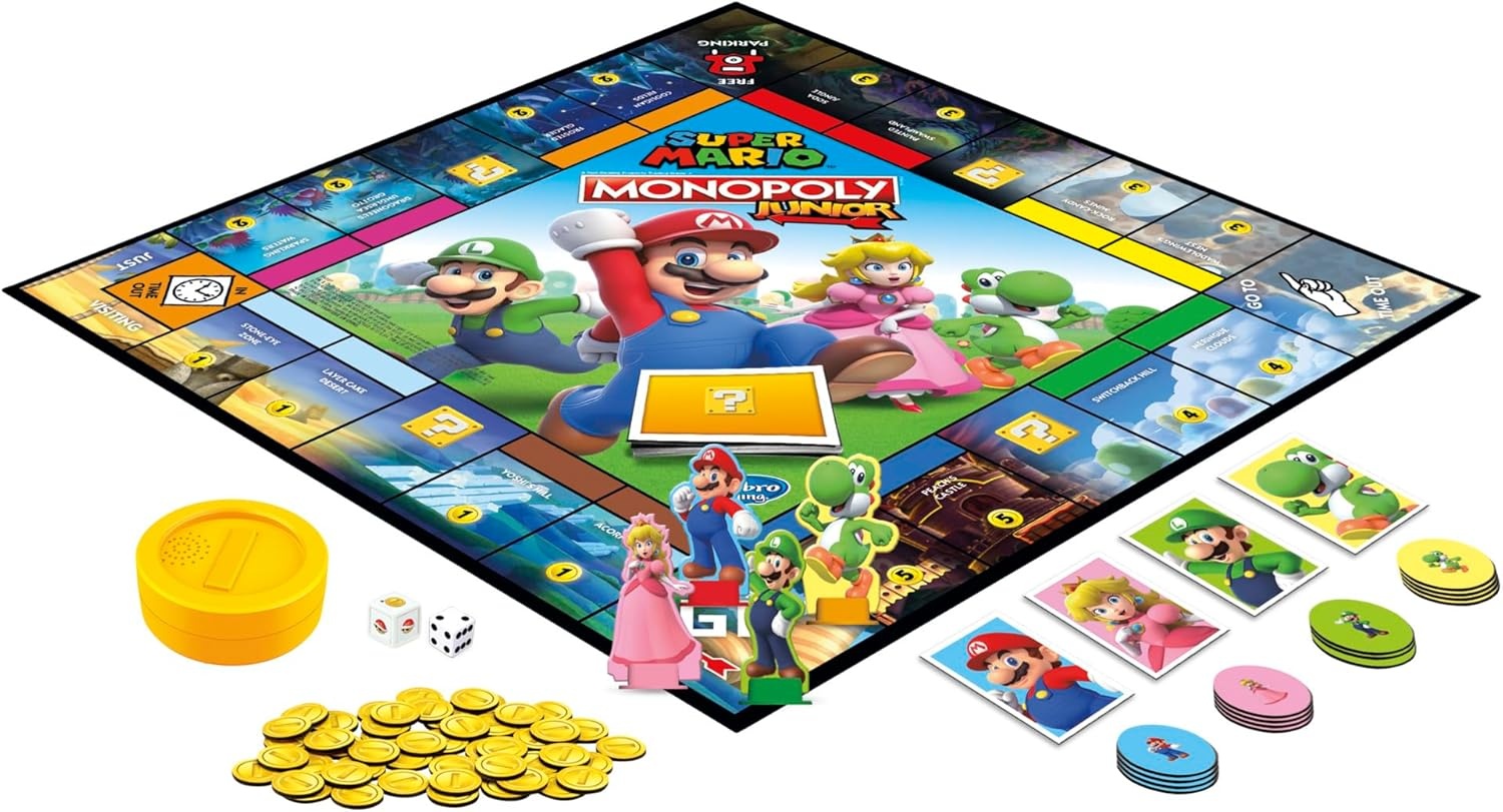 image:imageMonopoly Junior Super Mario Edition Board Game Fun Kids Ages 5 and Up Explore The Mushroom Kingdom as Mario Peach Yoshi or Luigi Amazon Exclusive