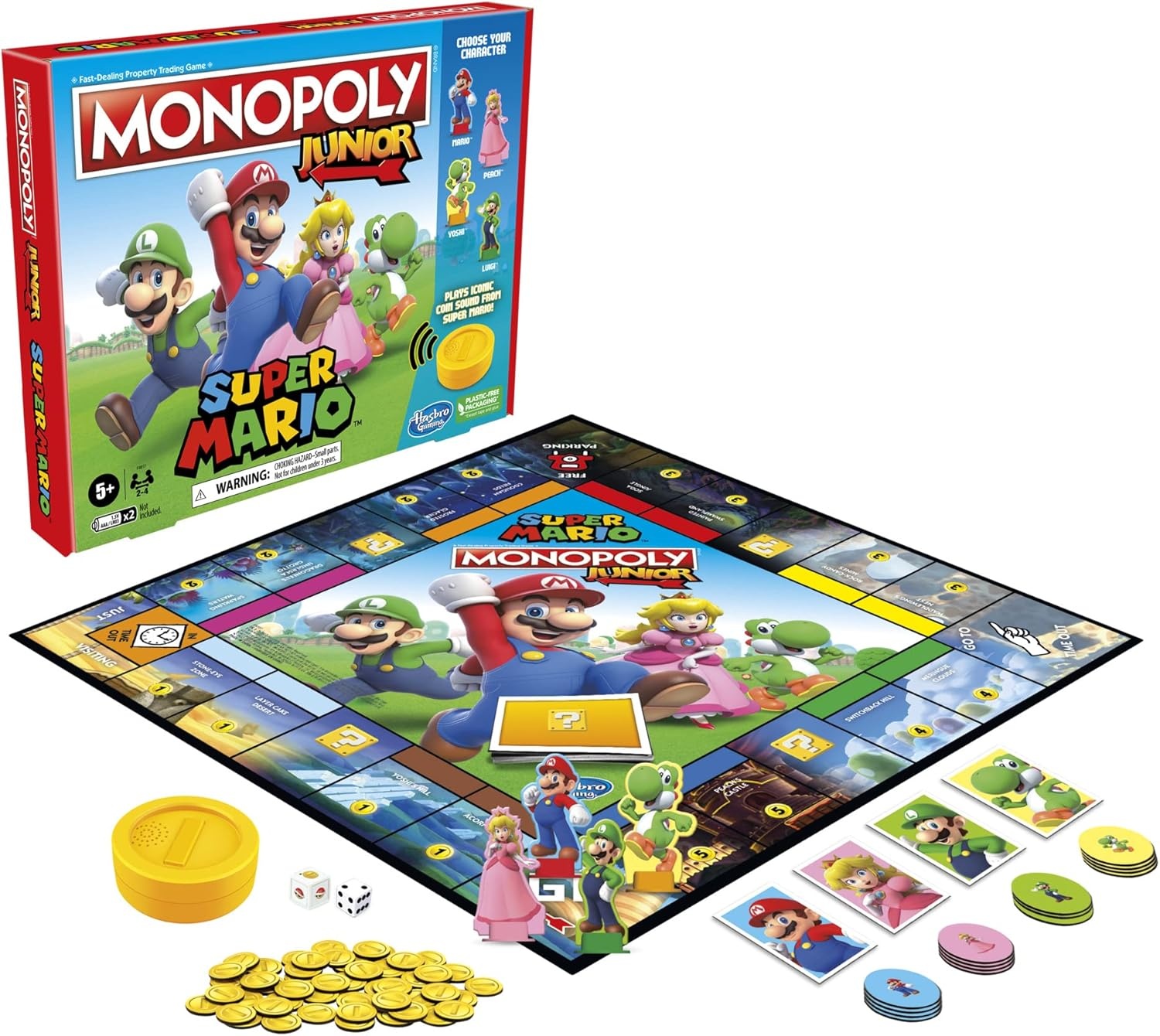 image:imageMonopoly Junior Super Mario Edition Board Game Fun Kids Ages 5 and Up Explore The Mushroom Kingdom as Mario Peach Yoshi or Luigi Amazon Exclusive