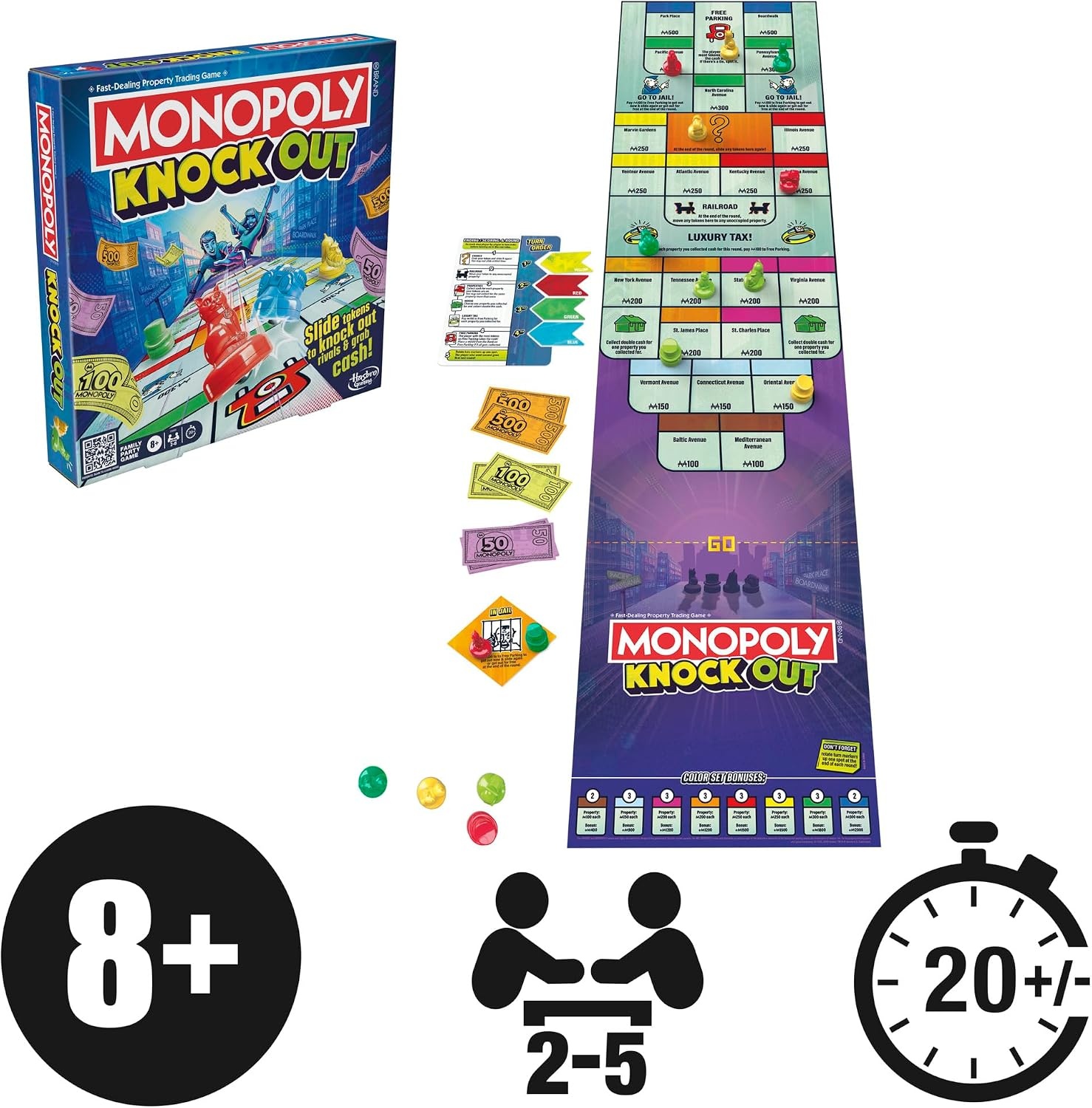image:imageMonopoly Knockout Board Game 28 Players 20 Mins Average QuickPlaying Family Games for Kids Teens and Adults Ages 8