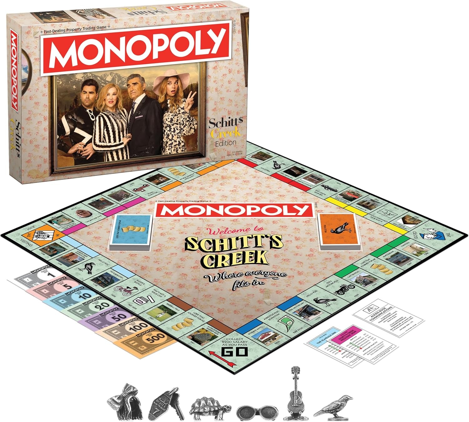image:imageMonopoly Schitts Creek Game Tokens Include Bebe Crow Patricks Guitar Rosebud Motel Key amp More Officially Licensed and Collectible Monopoly Game Based on Award Winning Series Schitts Creek