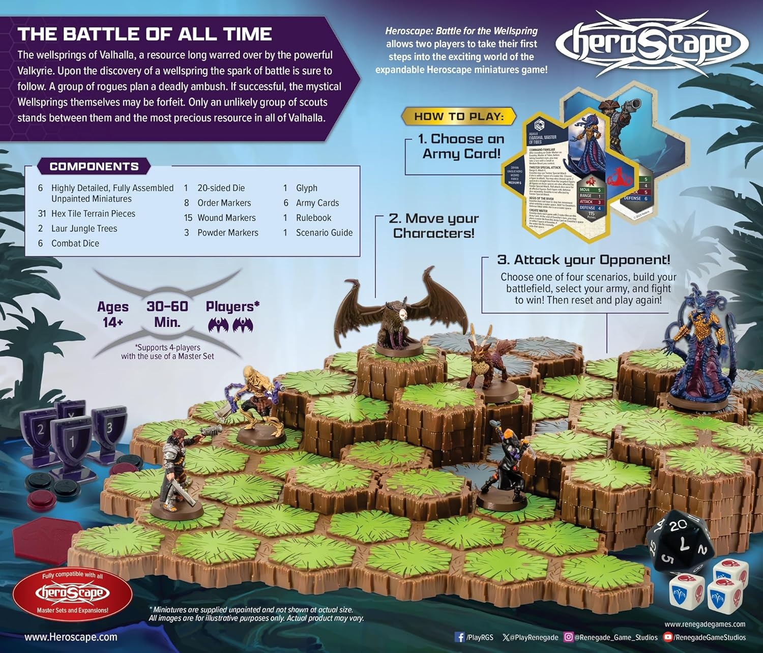 image:imageRenegade Game Studios Heroscape Age of Annihilation Battle for the Wellspring 2Player Strategy Board Game Starter Set with 6 Unpainted Miniatures