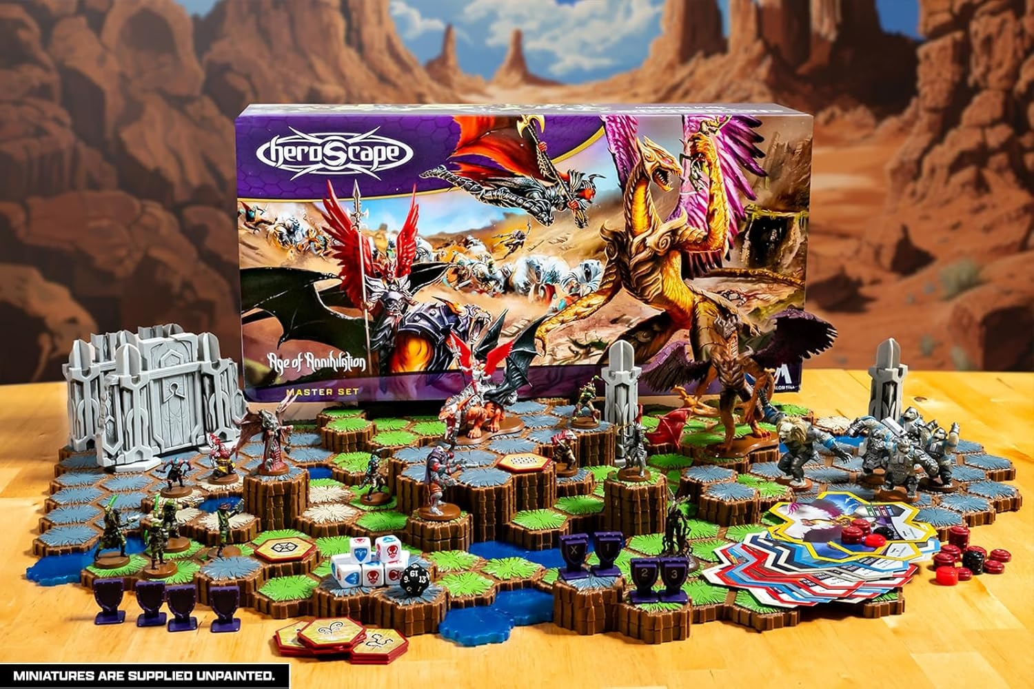 image:imageRenegade Game Studios Heroscape Age of Annihilation Master Set Strategy Board Game with 20 Miniatures Terrain Tiles 2 Players Ages 14