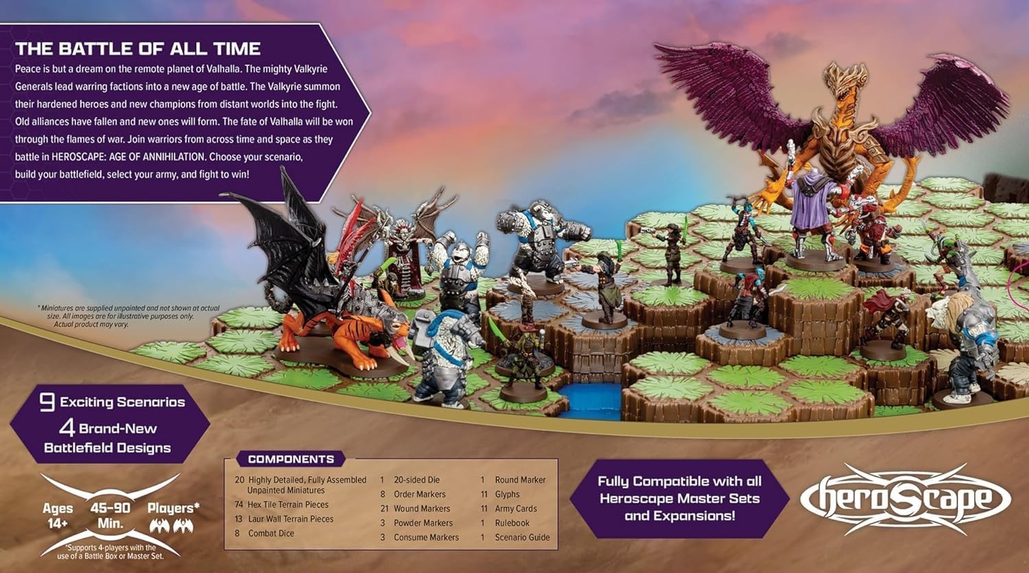 image:imageRenegade Game Studios Heroscape Age of Annihilation Master Set Strategy Board Game with 20 Miniatures Terrain Tiles 2 Players Ages 14