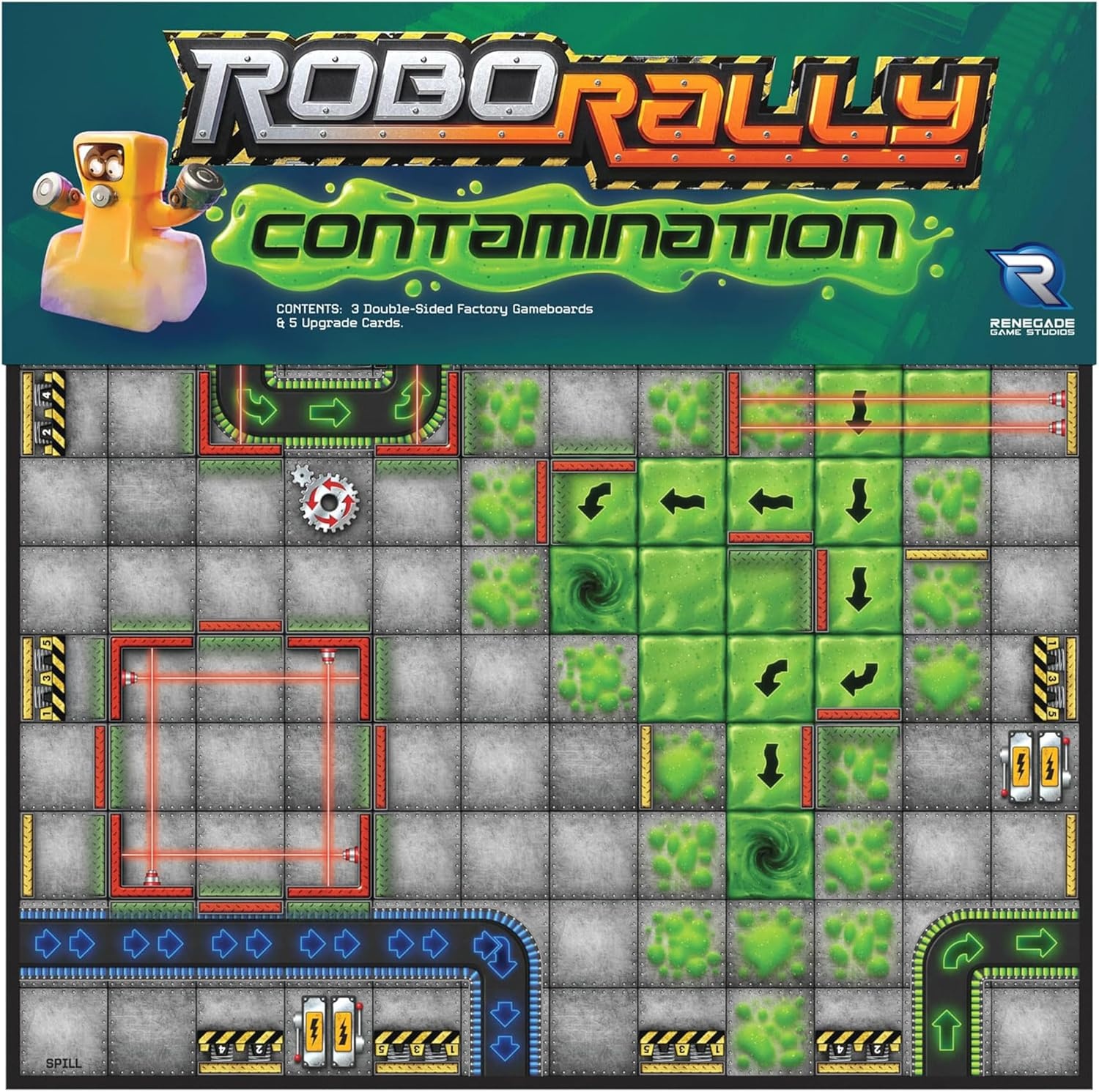image:imageRenegade Game Studios Robo Rally Board Game Expansion Contamination with Trap Doors amp Chop Shops 26 Players