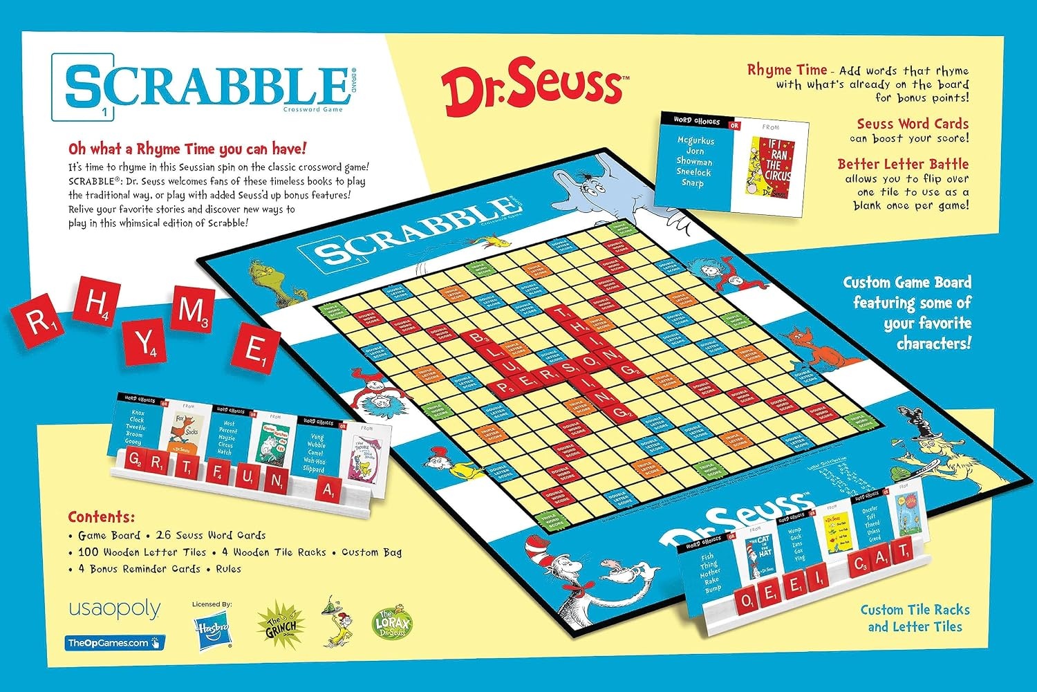 image:imageScrabble Dr Seuss Board Game Official Scrabble Game with a Rhyming Twist Custom Dr Seuss Cards and Themed Scrabble Board Bonus Points Play Traditional Rules Plus New Features