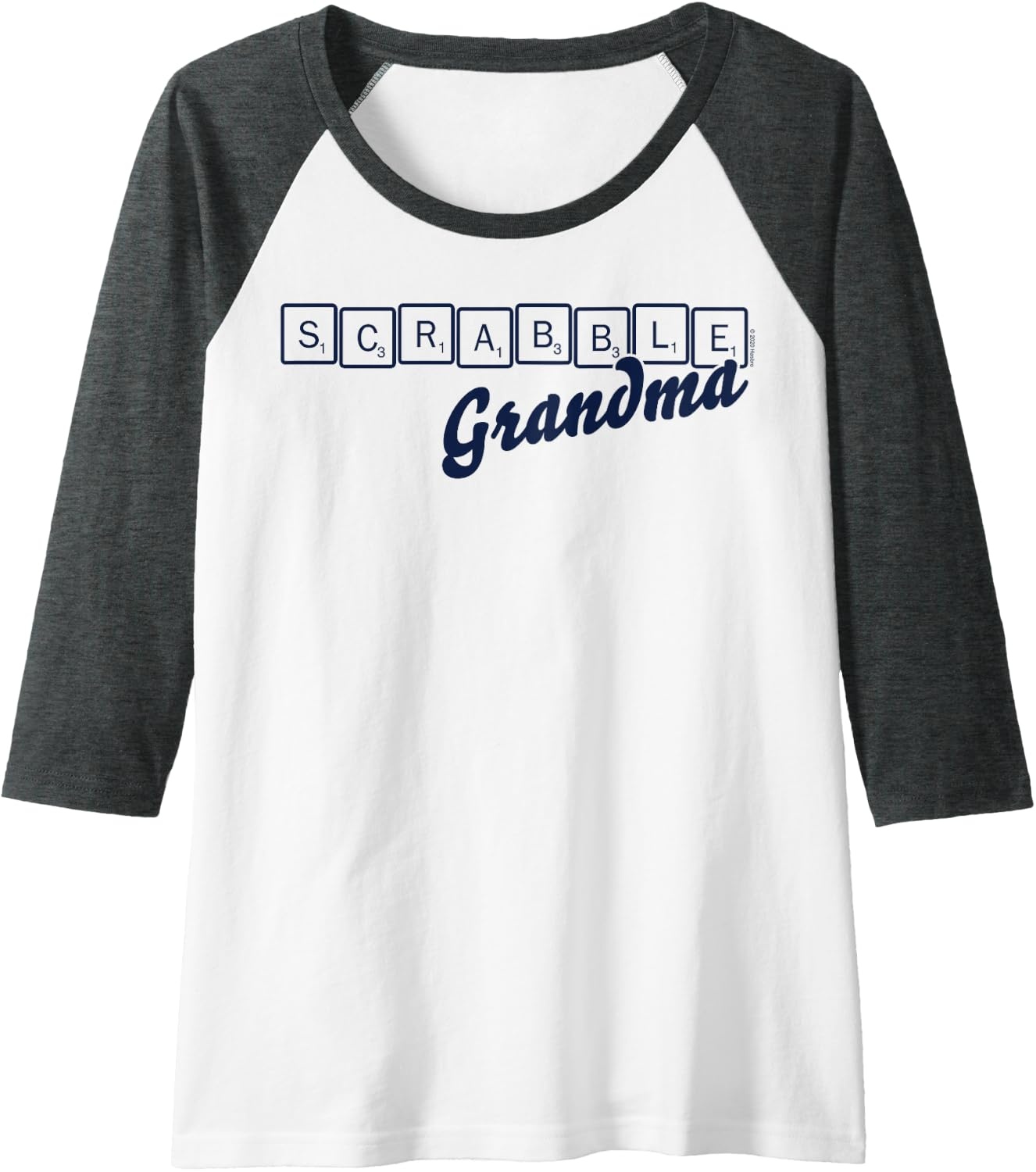 image:imageScrabble Grandma Tiles Raglan Baseball TeeDark Heather GreyWhite
