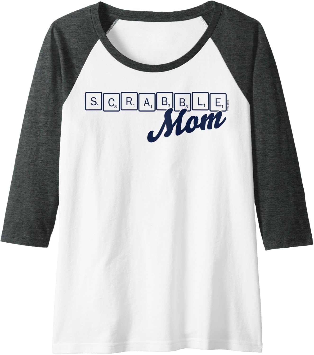 image:imageScrabble Mothers Day Mom Tiles Logo Raglan Baseball TeeDark Heather GreyWhite