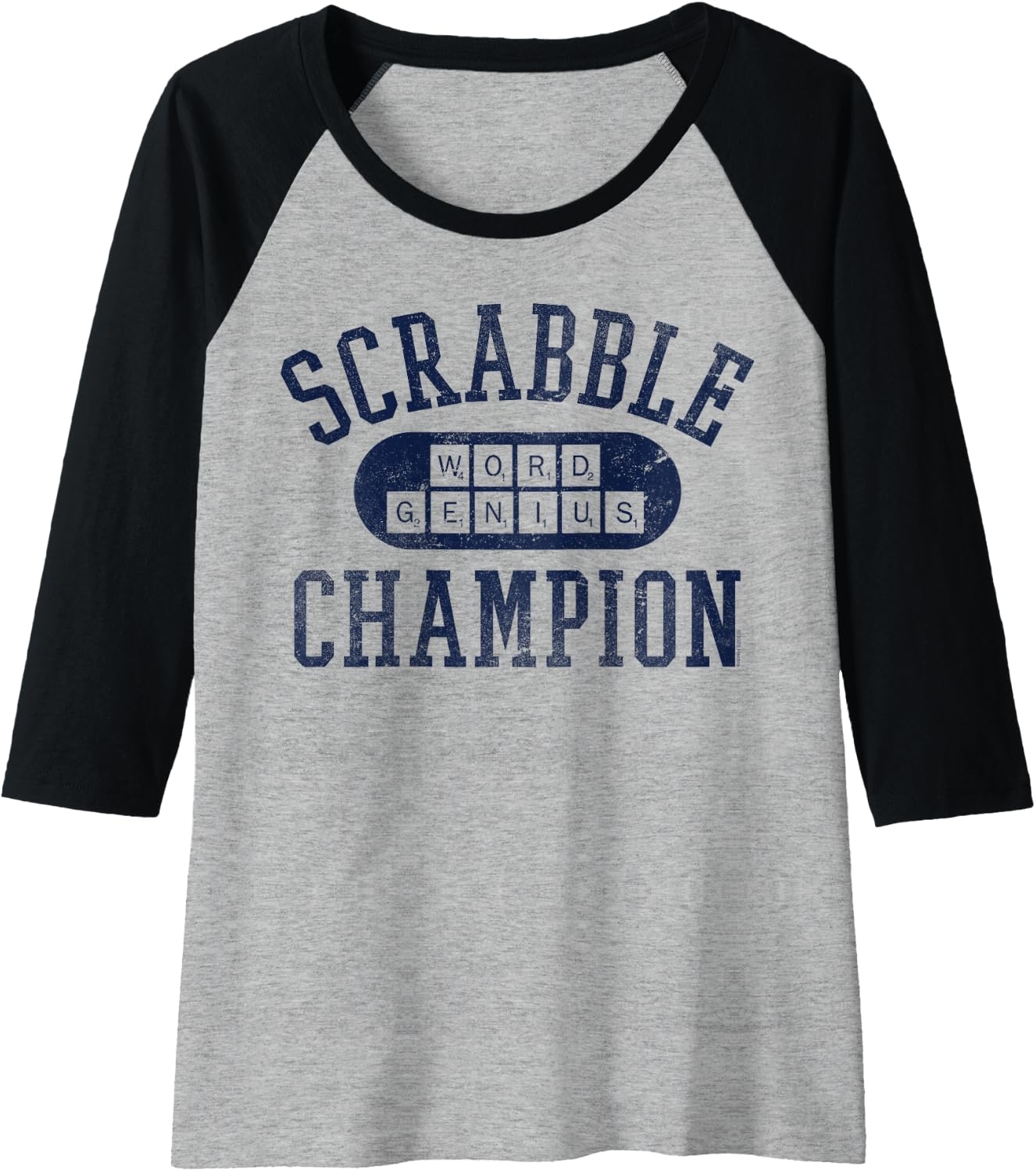 image:imageScrabble Word Genius Scrabble Champion Raglan Baseball TeeBlackAthletic Heather