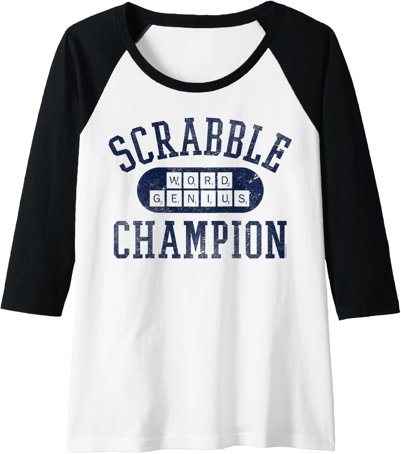 image:imageScrabble Word Genius Scrabble Champion Raglan Baseball TeeBlackWhite