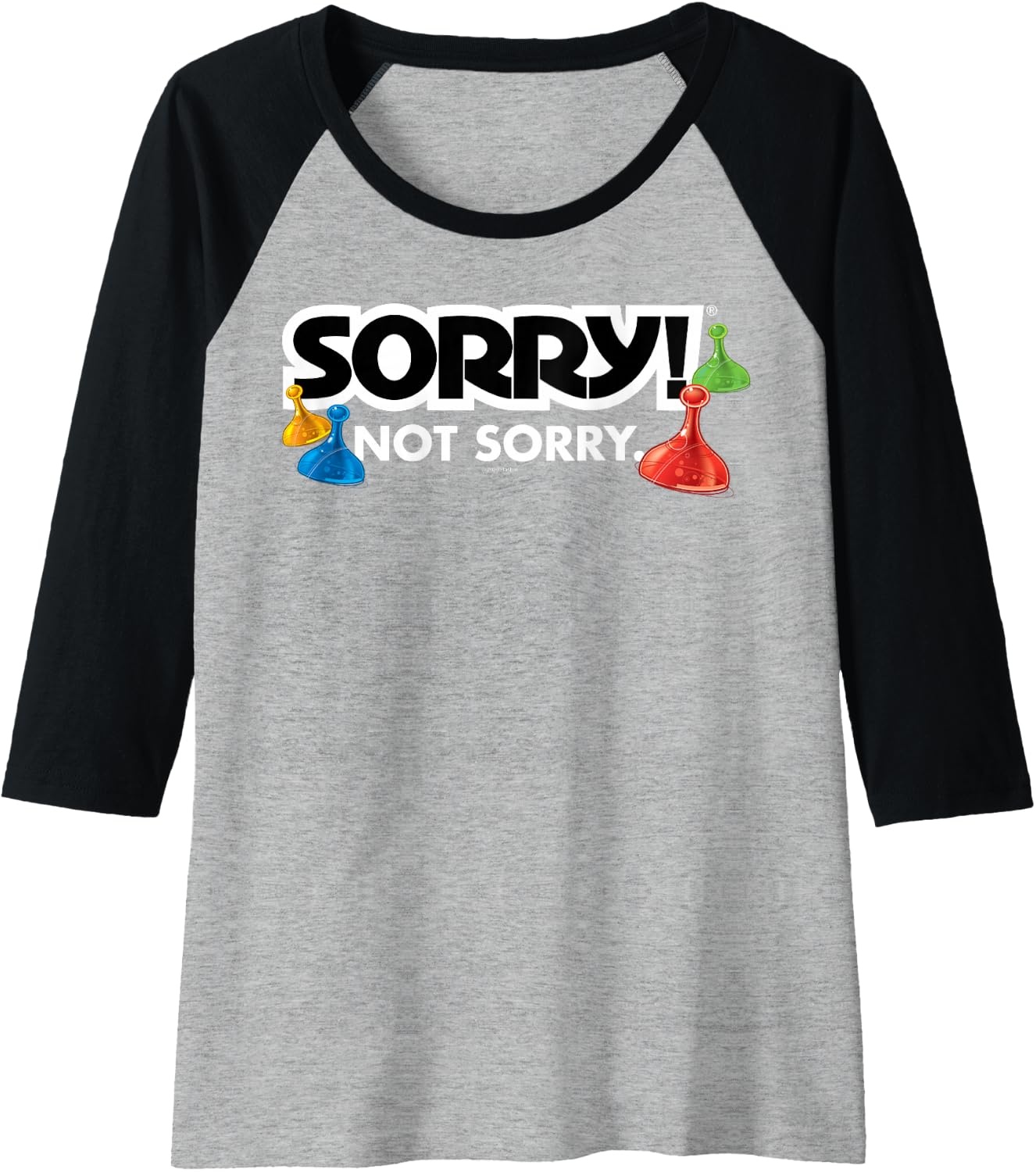image:imageSorry Not Sorry Logo Raglan Baseball TeeBlackAthletic Heather