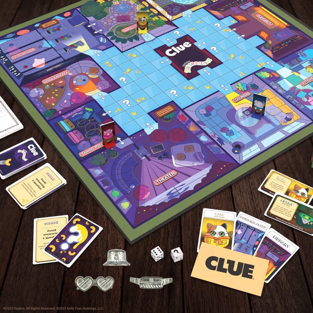 image:imageUSAOPOLY CLUE Squishmallows Board Game Official Squishmallows Merchandise Collectible Clue Game Featuring Cam Emily Leonard Lola and More