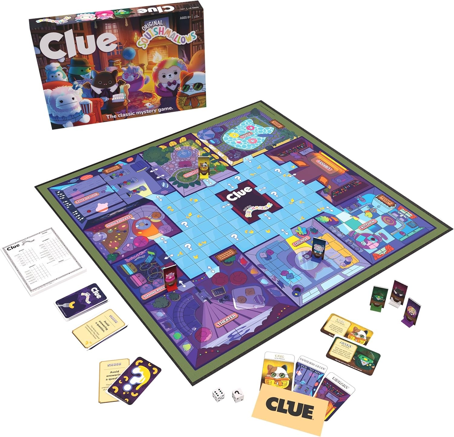 image:imageUSAOPOLY CLUE Squishmallows Board Game Official Squishmallows Merchandise Collectible Clue Game Featuring Cam Emily Leonard Lola and More