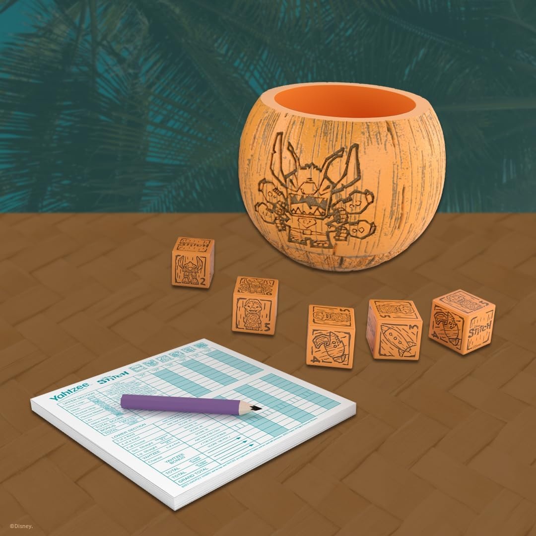 image:imageYAHTZEE Disney Stitch Collectible Tiki Style Dice Cup Classic Dice Game Based on Disneys Lilo amp Stitch Great for Family Night Officially Licensed Disney Game amp Merchandise