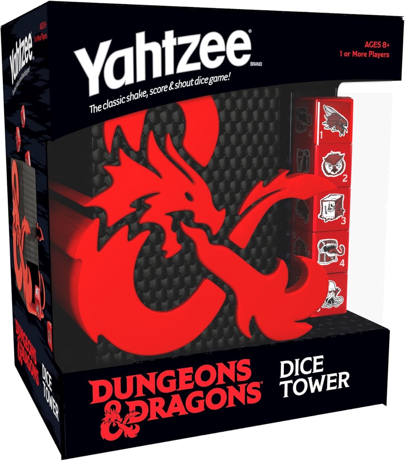 image:imageYAHTZEE Dungeons amp Dragons Collectible Dice Tower Dice Featuring Dragon Owl Bear Gelatinous Cube Mimic Mind Flayer and Beholder OfficiallyLicensed Dungeons amp Dragons Game amp Merchandise