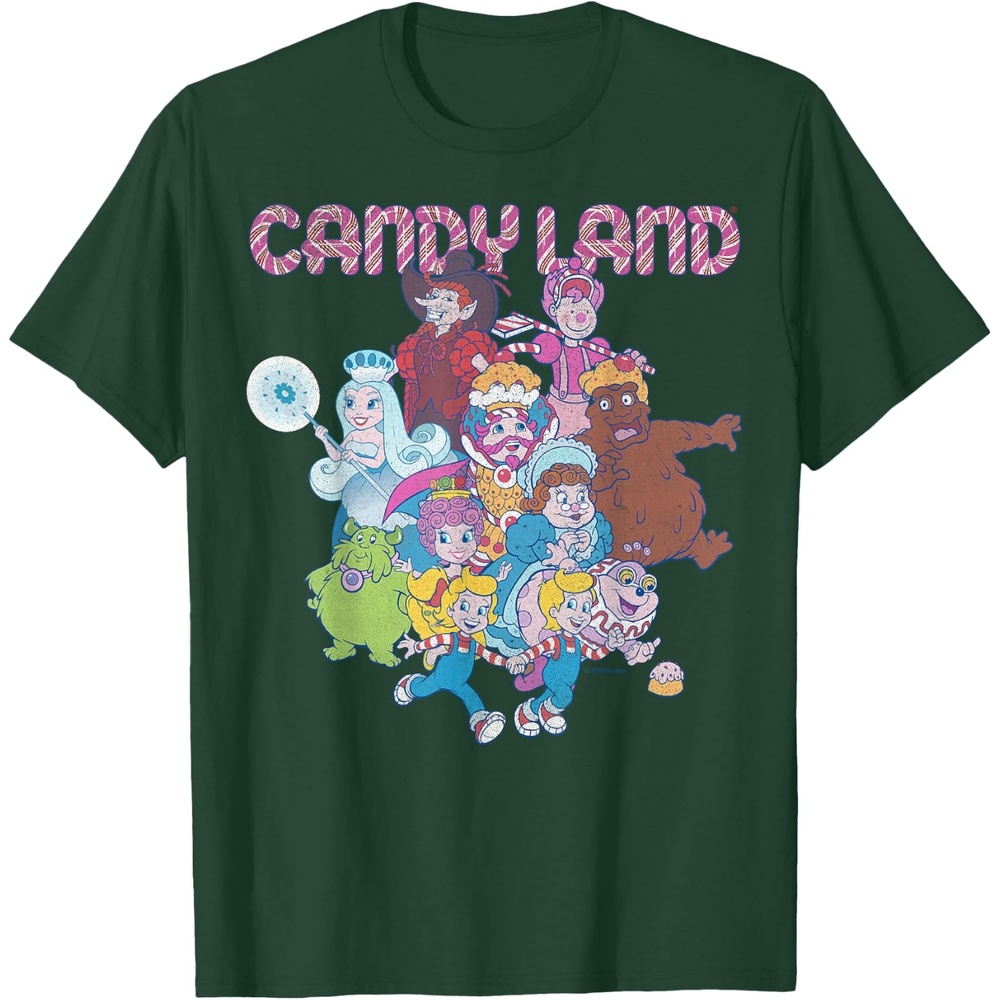 image:imageCandy Land Retro Game Characters Group Shot Logo TShirtDark Green