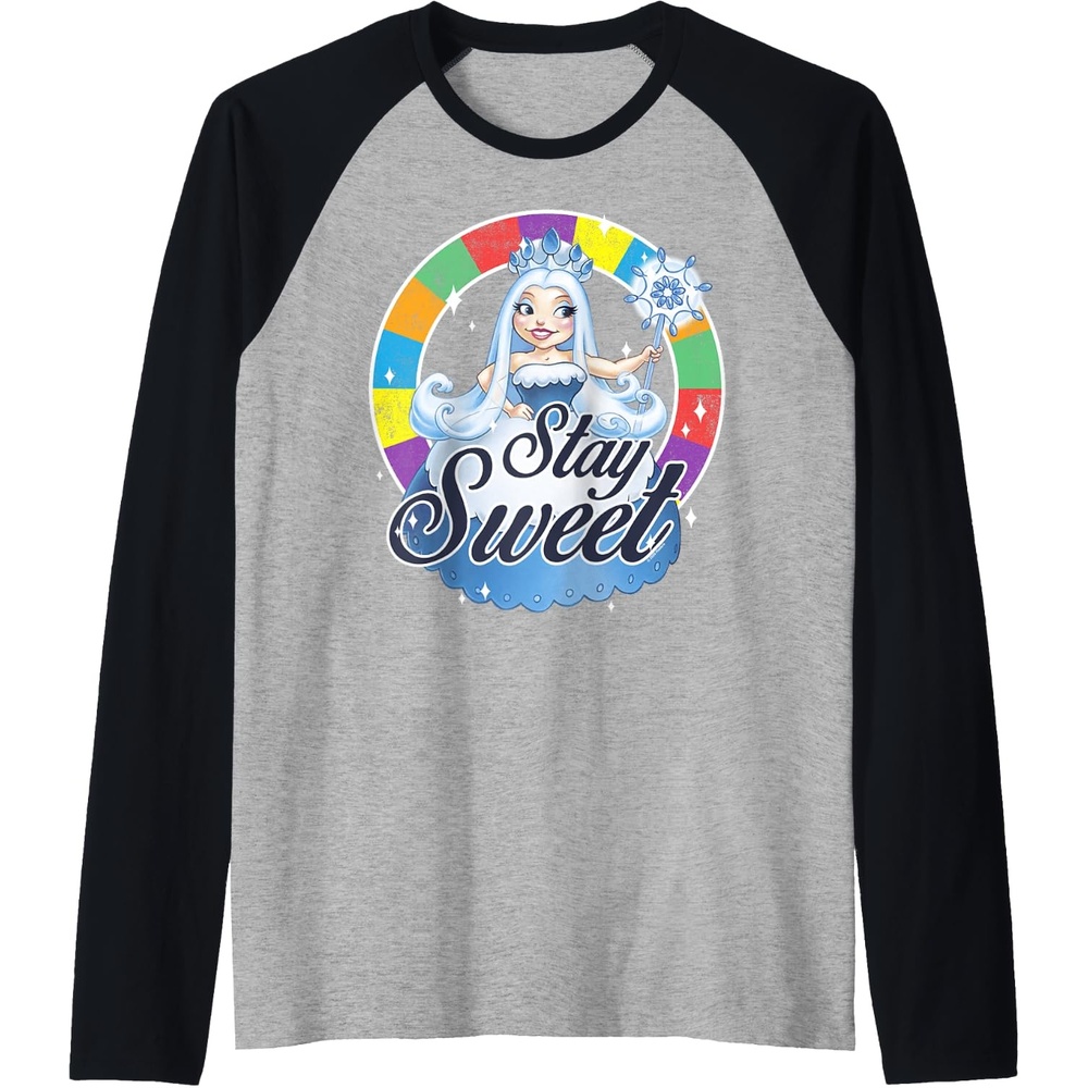 image:imageCandy Land Stay Sweet Princess Frostine Game Wheel Logo Raglan Baseball TeeBlackAthletic Heather