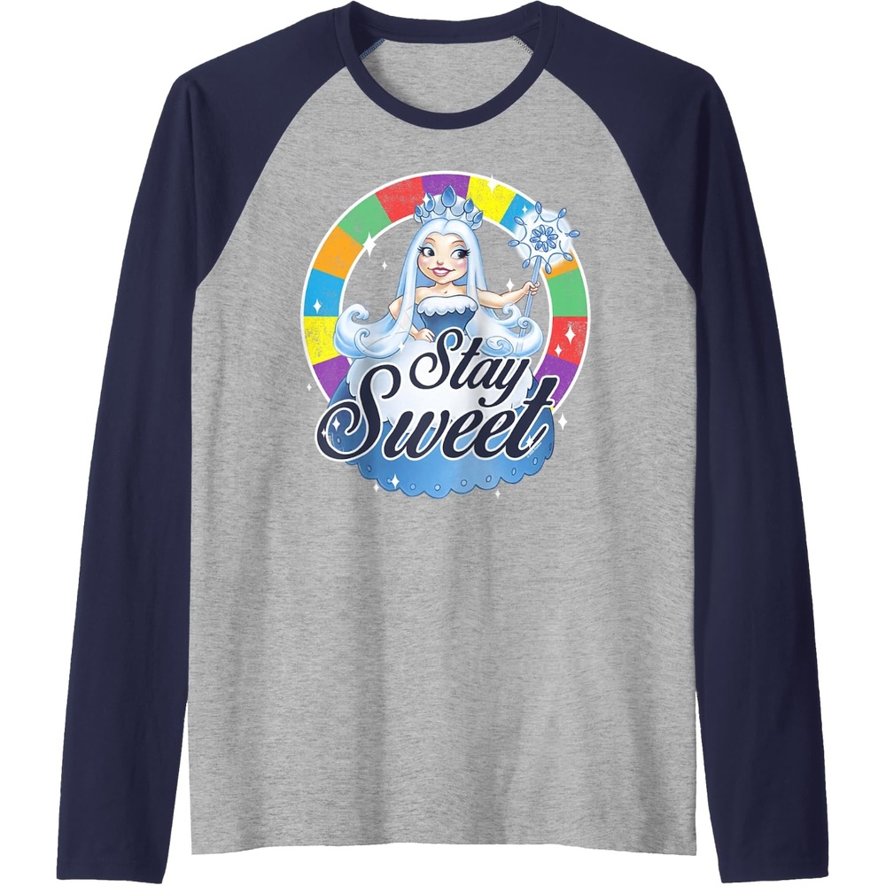 image:imageCandy Land Stay Sweet Princess Frostine Game Wheel Logo Raglan Baseball TeeNavy BlueAthletic Heather