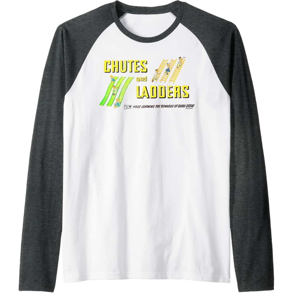 image:imageChutes And Ladders Classic Logo Raglan Baseball TeeDark Heather GreyWhite