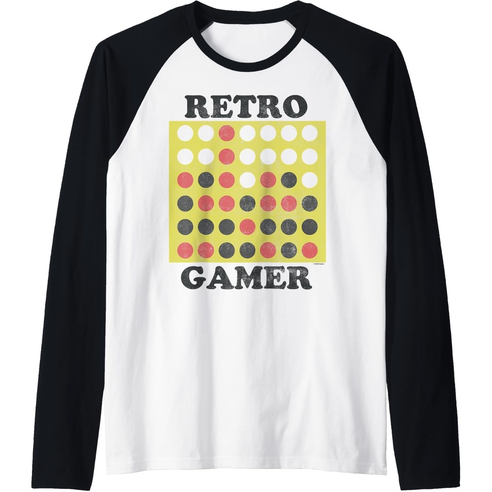 image:imageConnect Four Retro Gamer Board Raglan Baseball TeeBlackWhite