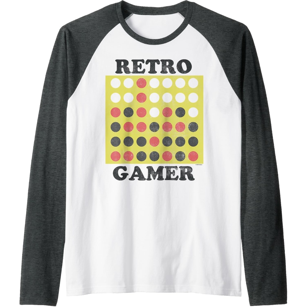 image:imageConnect Four Retro Gamer Board Raglan Baseball TeeDark Heather GreyWhite