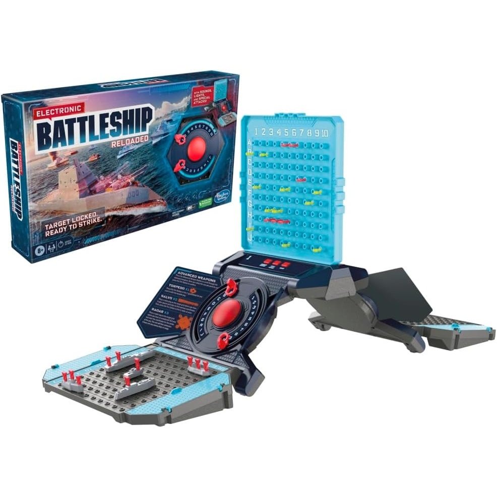 image:imageHasbro Gaming Electronic Battleship Reloaded Board Game Naval Combat Strategy Game with Sounds Lights Special Attacks Ages 8 and Up 12 Players