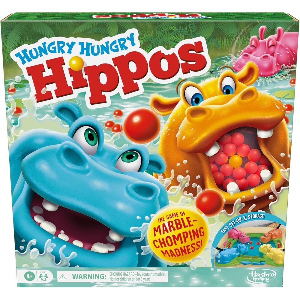 image:imageHasbro Gaming Hungry Hungry Hippos Game for Preschoolers  Instant Marble Relaunch Easy SetUp amp Storage Ages 4 and Up  2 to 4 Players  Kids GamesOne size fits most