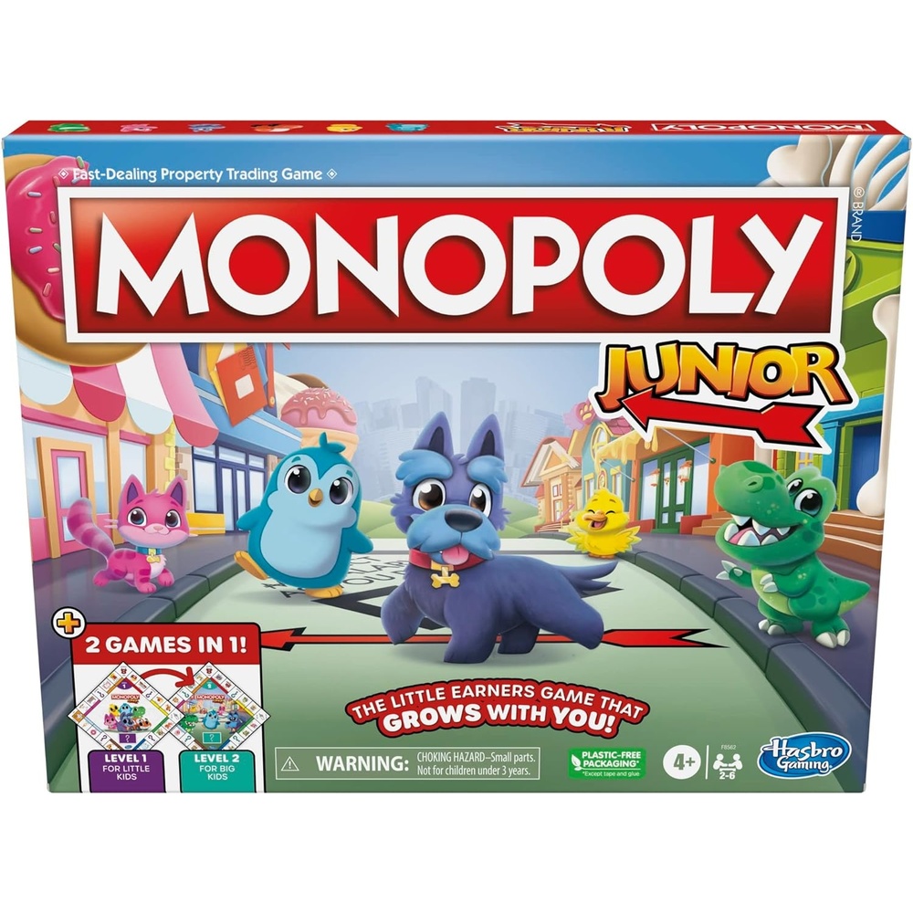 image:imageHasbro Gaming Monopoly Junior Board Game 2Sided Gameboard 2 Games in 1 Monopoly Game for Younger Kids Ages 4 and Up Kids Games for 2 to 6 Players