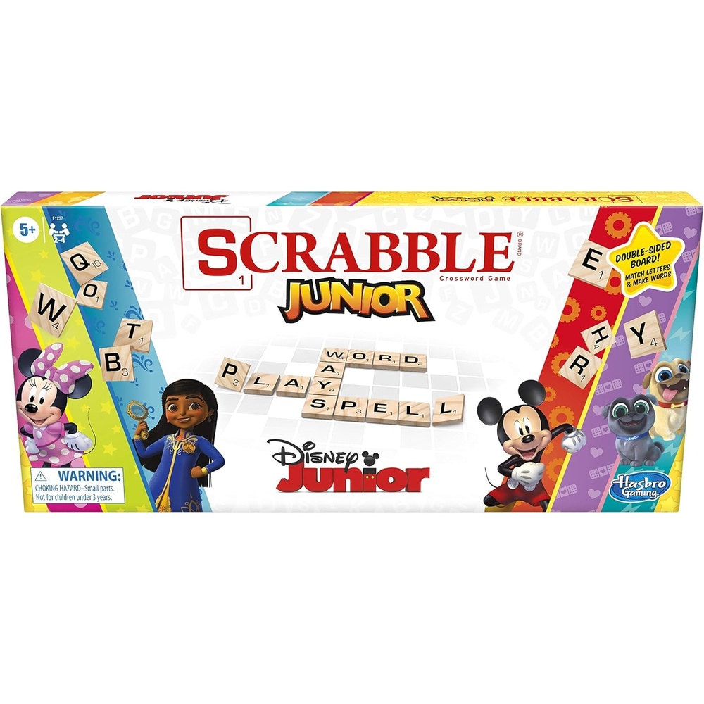 image:imageHasbro Gaming Scrabble Junior Disney Junior Edition Board Game for Kids  Double Sided Game Board  Matching Word Game  Back to School Gifts  Ages 5 Amazon ExclusiveDisney Junior