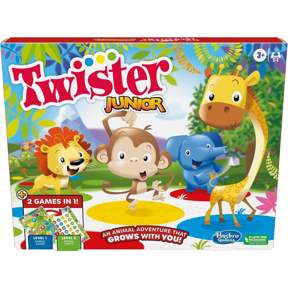 image:imageHasbro Gaming Twister Junior Game Animal Adventure 2Sided Mat 2 Games in 1 Party Game for Kids Ages 3 and Up and 24 Players Amazon Exclusive