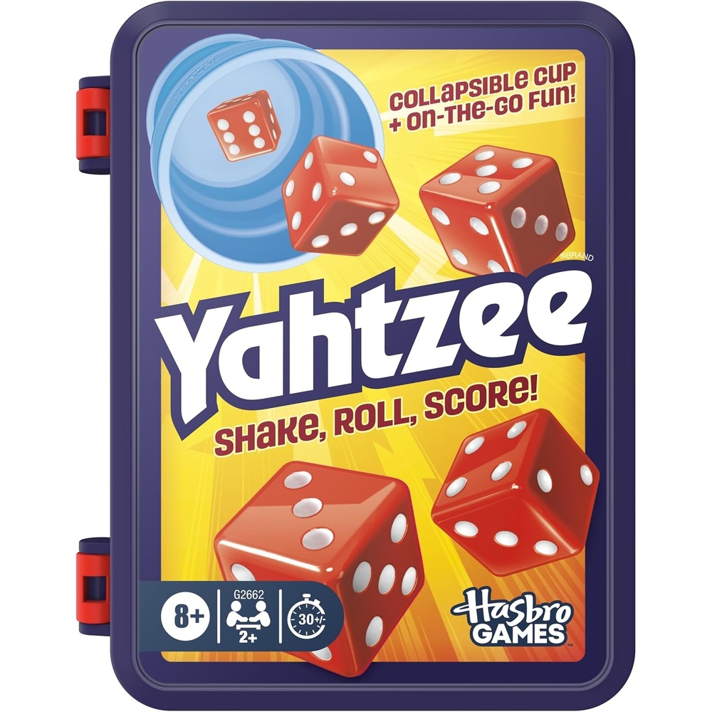 image:imageHasbro Gaming Yahtzee Dice Game  with Collapsible Cup amp Storage Case  Fun Family Games for Kids Teens Adults  30 Mins  2 or More Players  Ages 8