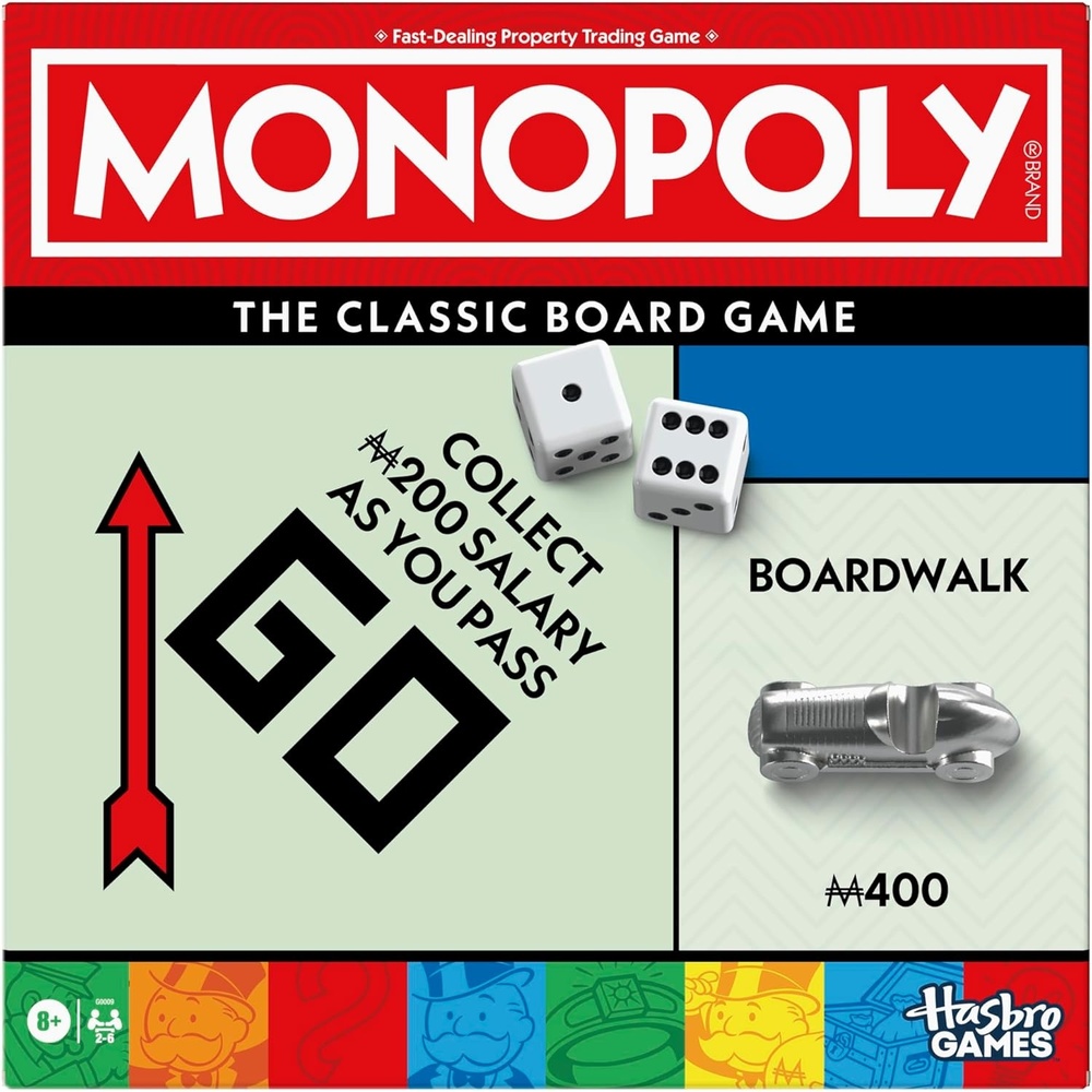 image:imageMonopoly Board Game Classic Game with Storage Tray and Larger Tokens Ages 8 2 to 6 Players Family Games for Kids and Adults Kids GiftsMonopoly