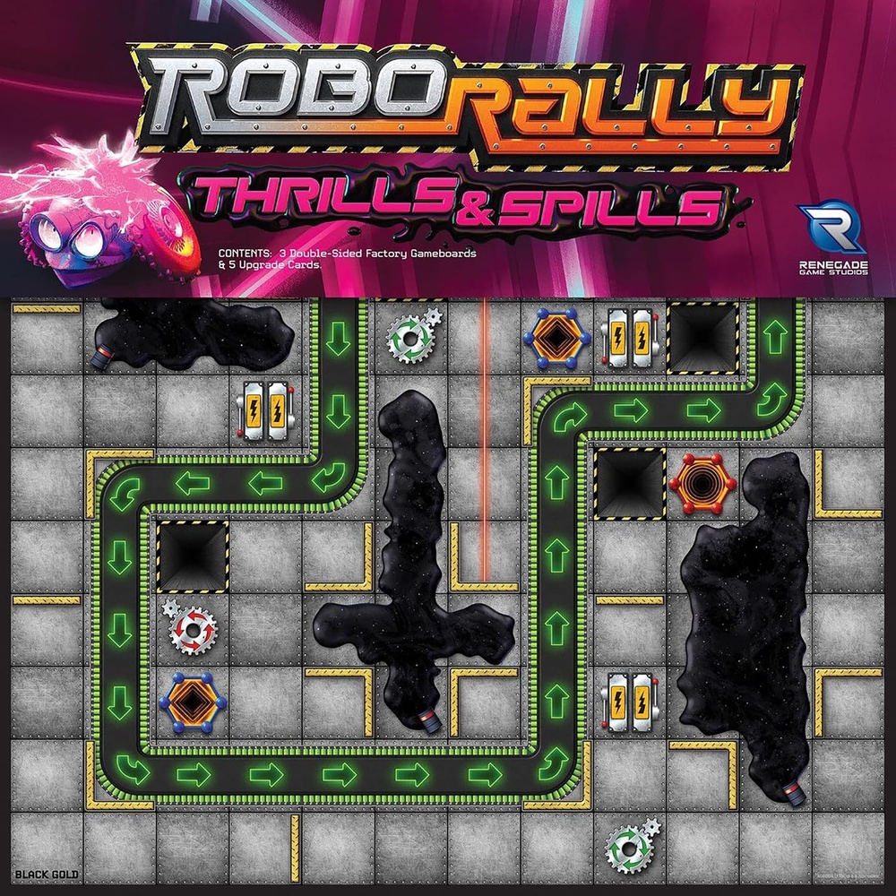 image:imageRenegade Game Studios Robo Rally Trio Game Expansion Thrills amp Spills Board Game with 3 Factory Gameboards 5 Upgrade Cards Ages 12 26 Players