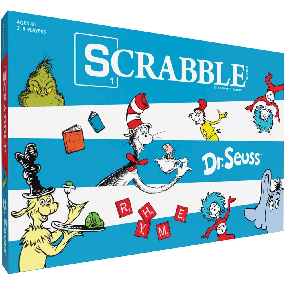 image:imageScrabble Dr Seuss Board Game Official Scrabble Game with a Rhyming Twist Custom Dr Seuss Cards and Themed Scrabble Board Bonus Points Play Traditional Rules Plus New Features