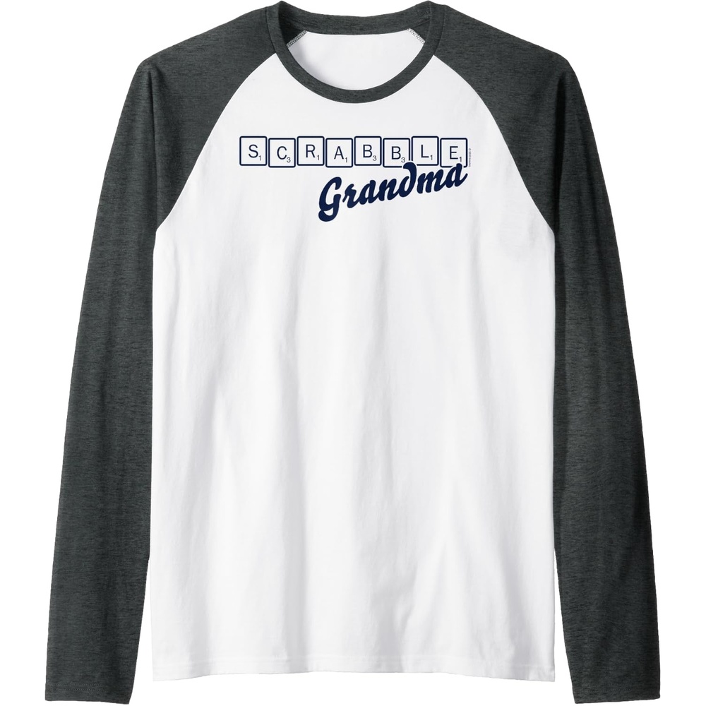 image:imageScrabble Grandma Tiles Raglan Baseball TeeDark Heather GreyWhite