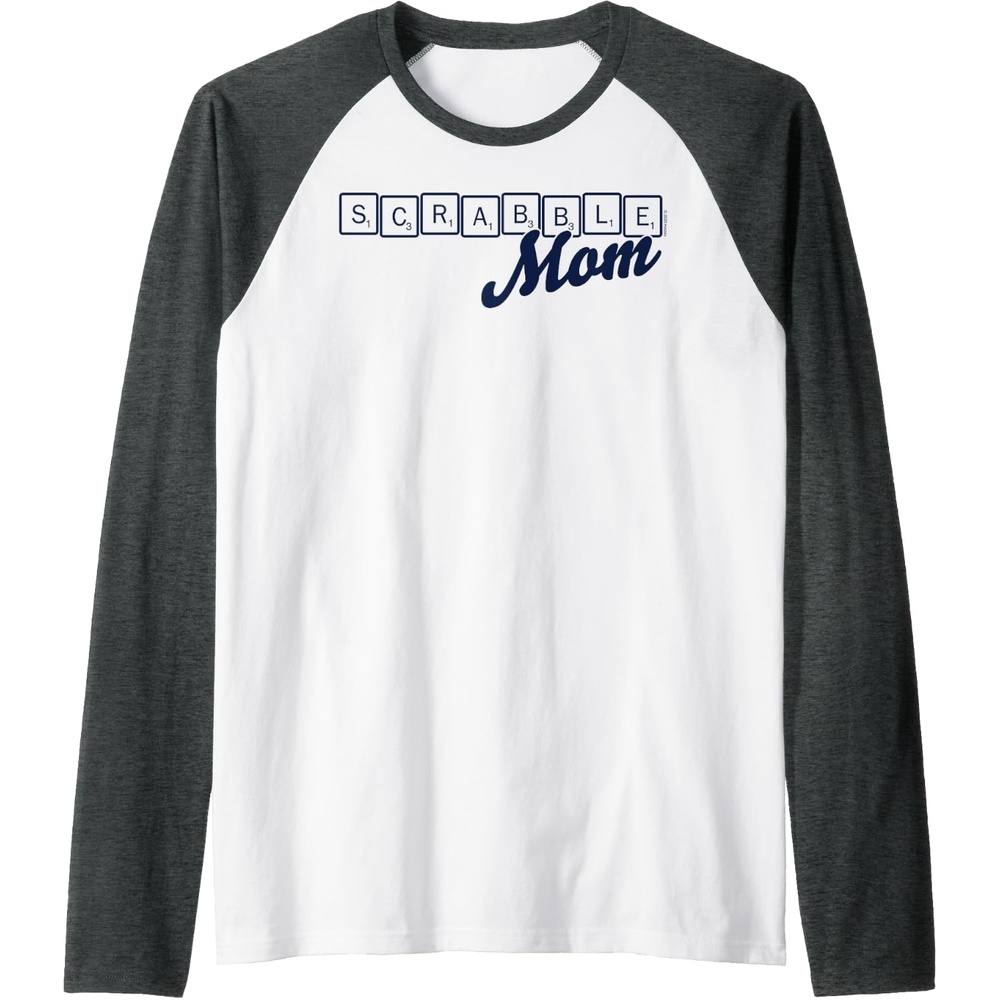 image:imageScrabble Mothers Day Mom Tiles Logo Raglan Baseball TeeDark Heather GreyWhite