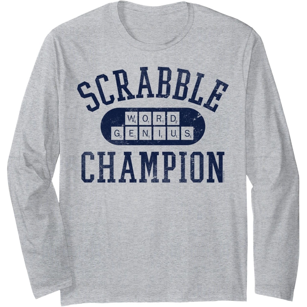 image:imageScrabble Word Genius Scrabble Champion Long Sleeve TShirtHeather Grey