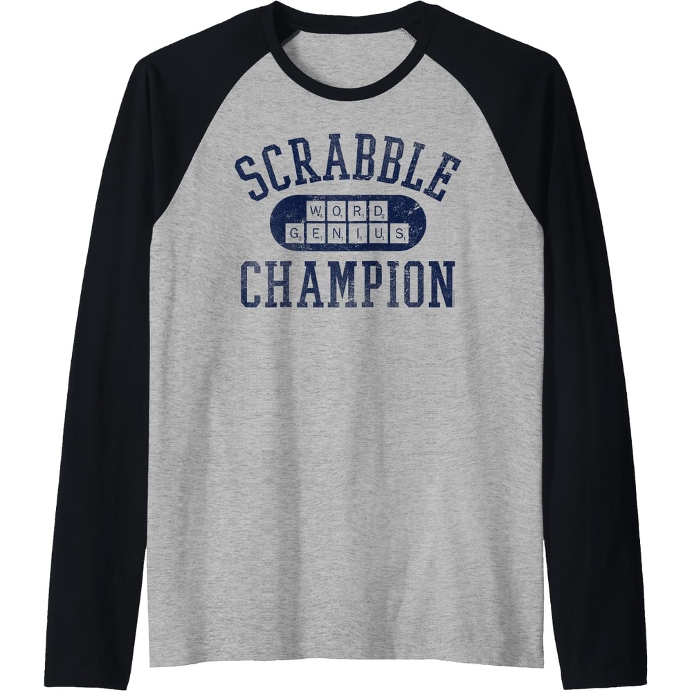 image:imageScrabble Word Genius Scrabble Champion Raglan Baseball TeeBlackAthletic Heather