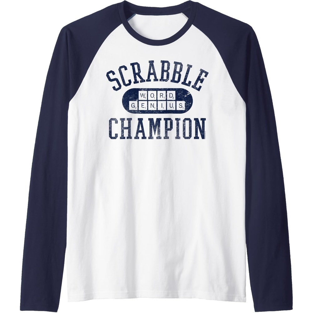 image:imageScrabble Word Genius Scrabble Champion Raglan Baseball TeeNavy BlueWhite