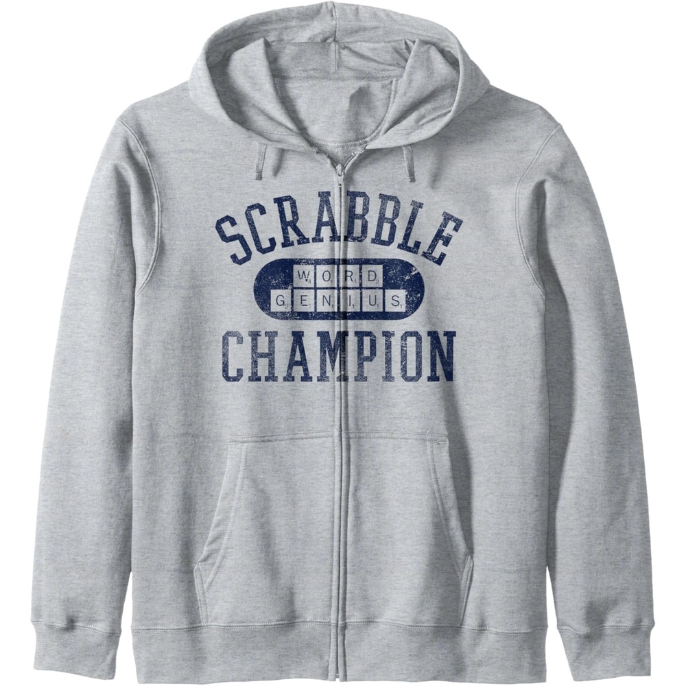 image:imageScrabble Word Genius Scrabble Champion Zip HoodieHeather Grey