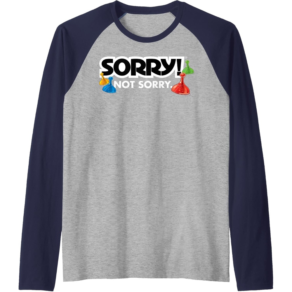 image:imageSorry Not Sorry Logo Raglan Baseball TeeNavy BlueAthletic Heather