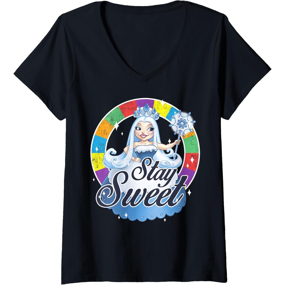 image:imageWomens Candy Land Stay Sweet Princess Frostine Game Wheel Logo VNeck TShirtBlack