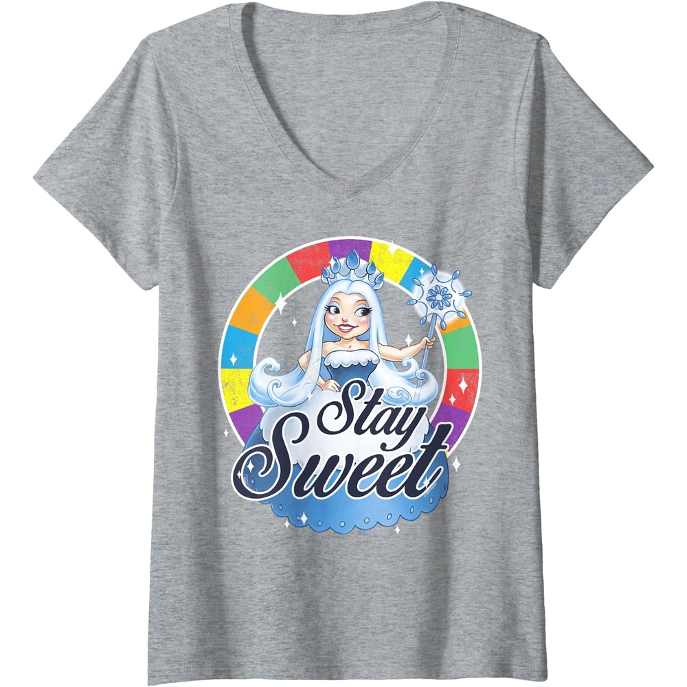 image:imageWomens Candy Land Stay Sweet Princess Frostine Game Wheel Logo VNeck TShirtHeather Grey