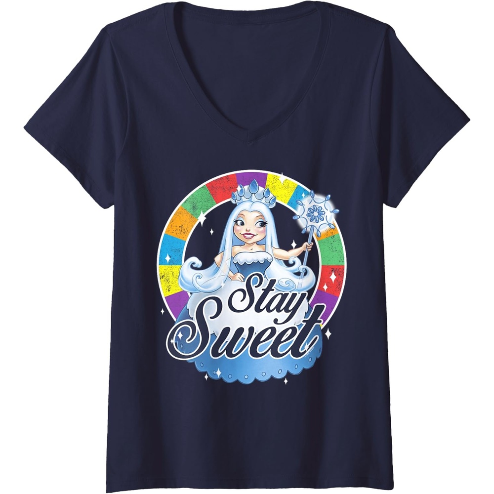 image:imageWomens Candy Land Stay Sweet Princess Frostine Game Wheel Logo VNeck TShirtNavy Blue