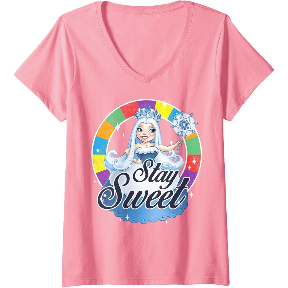 image:imageWomens Candy Land Stay Sweet Princess Frostine Game Wheel Logo VNeck TShirtPink