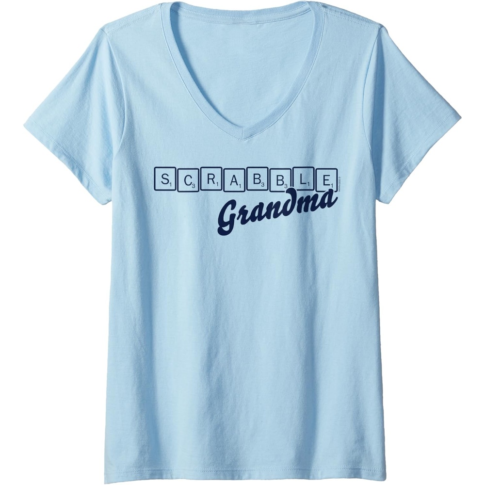 image:imageWomens Scrabble Grandma Tiles VNeck TShirtBaby Blue